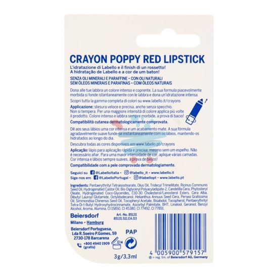 LABELLO CRAYON LIPSTICK 03 POPPY RED 3 GR