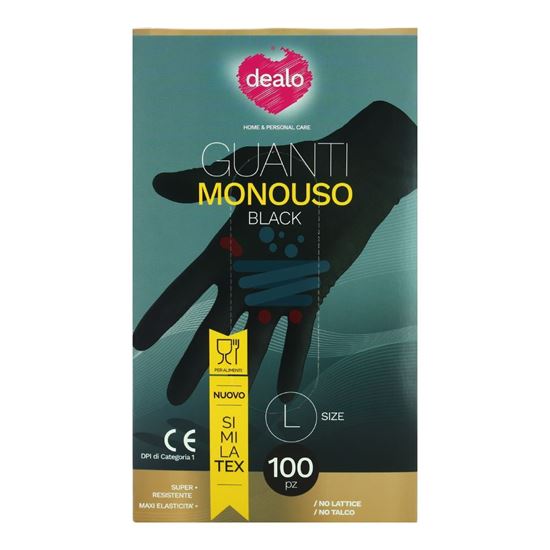 DEALO GUANTI MONOUSO NO LATTICE NERO MISURA L 100PZ