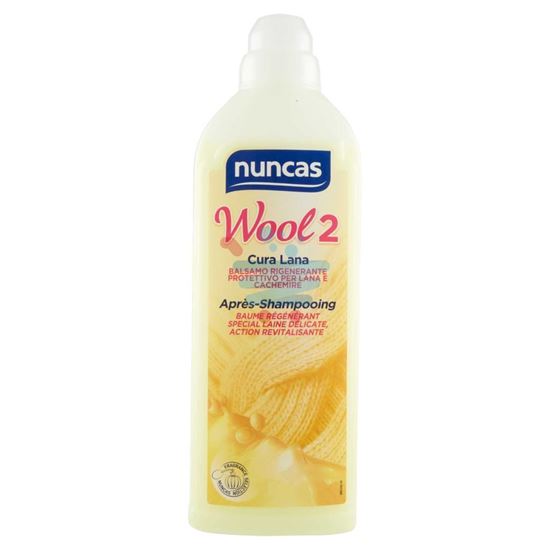 NUNCAS DETERSIVO BUCATO A MANO E LAVATRICE LIQUIDO WOOL 2 LANA E CAPI DELICATI BALSAMO RIGENERANTE 750 ML