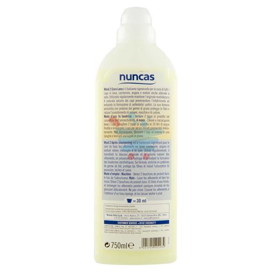 NUNCAS DETERSIVO BUCATO A MANO E LAVATRICE LIQUIDO WOOL 2 LANA E CAPI DELICATI BALSAMO RIGENERANTE 750 ML