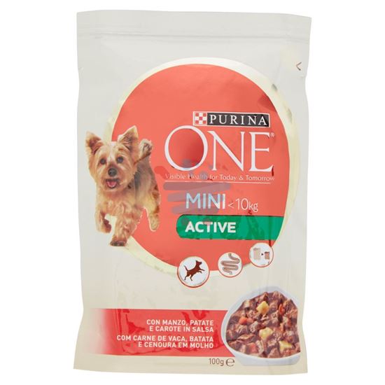 PURINA ONE MINI <10KG CANE ACTIVE BOCCONCINI IN SALSA CON MANZO PATATE E CAROTE BUSTA 100GR