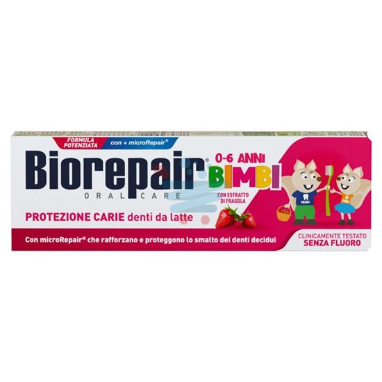 BIOREPAIR DENTIFRICIO BIMBI 0-6 ANNI PROTEZIONE CARIE DENTI DA LATTE SENZA FLUORO CON STRATTO DI FRAGOLA 50 ML