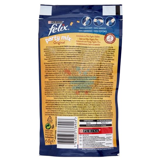 FELIX PARTY MIX SNACKS ORIGINAL AROMATIZZATO CON POLLO, FEGATO E TACCHINO 60 G